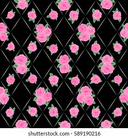 Vector vintage watercolor roses seamless pattern (hand drawn) in pink colors.