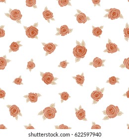 Vector vintage watercolor roses seamless pattern (hand drawn) in orange and beige colors.