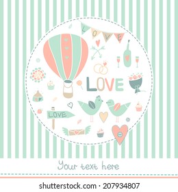 Vector vintage wedding background. Cute background design for greeting cards. 