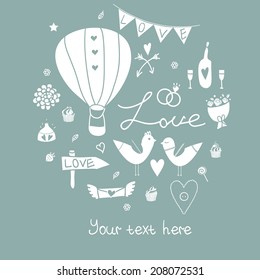 Vector vintage wedding background. Cute background design for greeting cards.