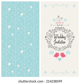 Vector Vintage Wedding Invitation Design Card With Birds