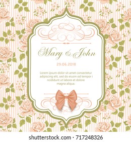 Vector vintage wedding invitation with roses.