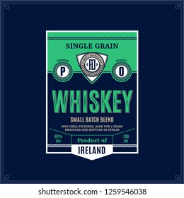 Vector vintage whiskey label on a dark blue background. Distilling business branding and identity design elments.