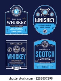 Vector vintage whiskey and scotch whisky labels. Distilling business branding and identity design elements.