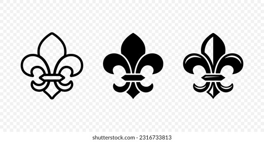 Vector Vintage White and Black Fleur De Lis Icon Set Isolated. Heraldic Lily, Retro Design Element. Vector Illustration