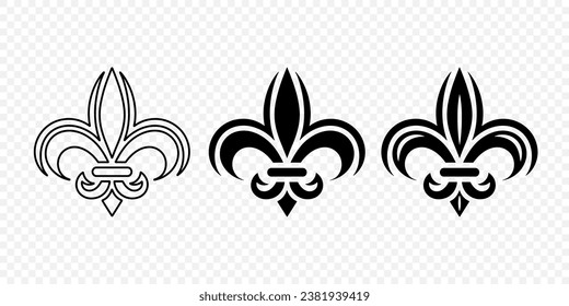 Vector Vintage White and Black Fleur De Lis Icon Set Isolated. Heraldic Lily, Retro Design Element. Vector Illustration
