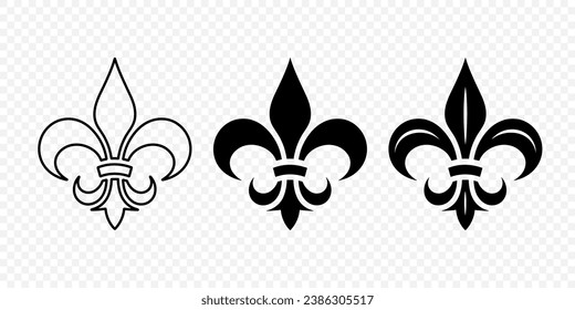 Vector Vintage White and Black Fleur De Lis Icon Set Isolated. Heraldic Lily, Retro Design Element. Vector Illustration