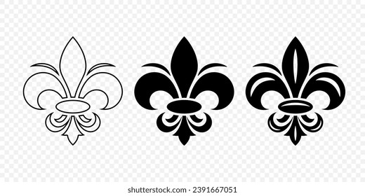 Vector Vintage White and Black Fleur De Lis Icon Set Isolated. Heraldic Lily, Retro Design Element. Vector Illustration