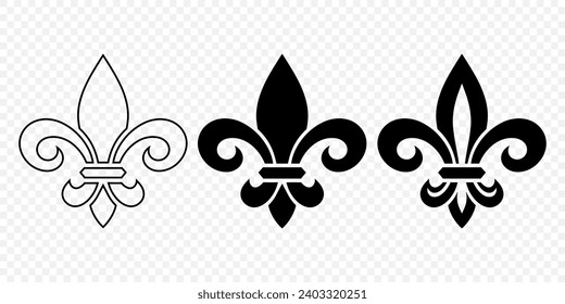 Vector Vintage White and Black Fleur De Lis Icon Set Isolated. Heraldic Lily, Retro Design Element. Vector Illustration