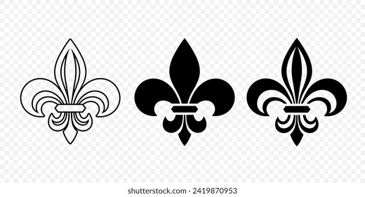 Vektor Vintage Weiß und Schwarz Fleur De Lis Icon Set einzeln. Heraldische Lilie, Retro Design Element. Vektorgrafik