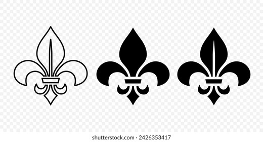 Vector Vintage White and Black Fleur De Lis Icon Set Isolated. Heraldic Lily, Retro Design Element. Vector Illustration