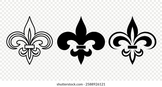 Vector Vintage White and Black Fleur De Lis Icon Set Isolated. Heraldic Lily, Retro Design Element. Vector Illustration