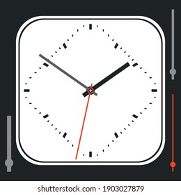 Vector vintage white diamond-shaped watch dial with arrows. Illustration clip-art