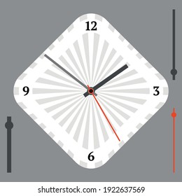 Vector vintage white diamond-shaped watch dial with arrows. Illustration clip-art