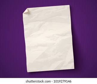 Vector vintage white paper on ultraviolet background. White paper ad on old paper background.