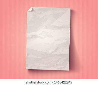 Vector vintage white paper on pink vintage background. White paper ad on old paper background. White paper texture.