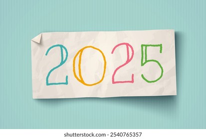 Vector vintage white paper on vintage cardboard background with text 2025. Vintage paper banner for Christmas or New year 2025