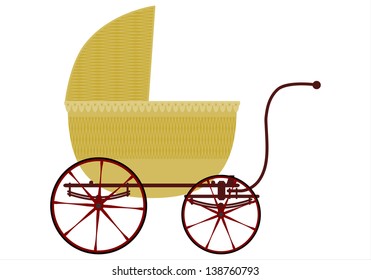 Vector. Vintage wicker baby carriage.