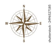 Vector Vintage Wind Rose Symbol, Compass Icon Closeup, Isolated