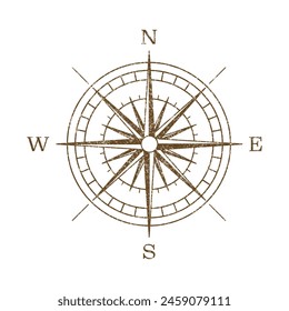 Vector Vintage Wind Rose Symbol, Compass Icon Closeup, Isolated