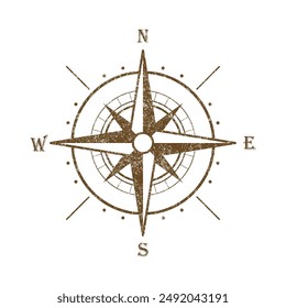 Vector Vintage Wind Rose Symbol, Compass Icon Closeup, Isolated