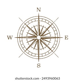 Vector Vintage Wind Rose Symbol, Compass Icon Closeup, Isolated