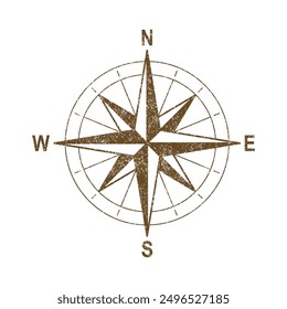 Vector Vintage Wind Rose Symbol, Compass Icon Closeup, Isolated