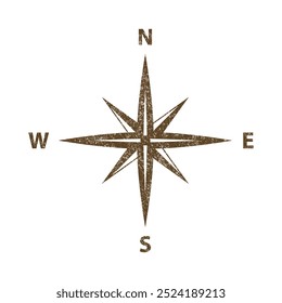 Vector Vintage Wind Rose Symbol, Compass Icon Closeup, Isolated