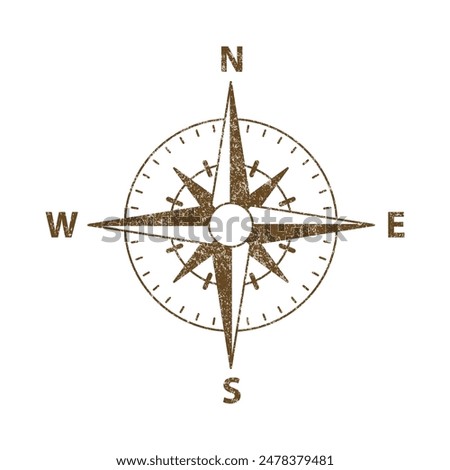 Vector Vintage Wind Rose Symbol, Compass Icon Closeup, Isolated