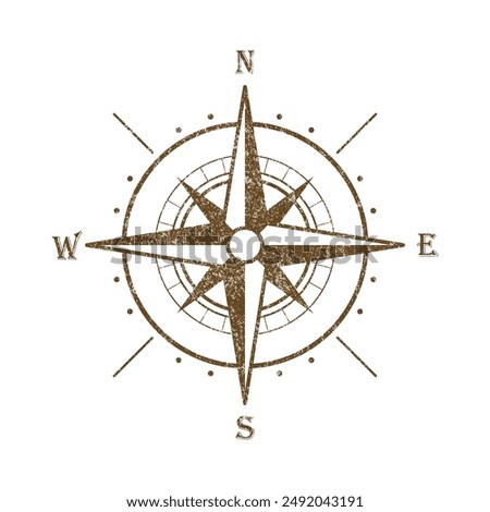 Vector Vintage Wind Rose Symbol, Compass Icon Closeup, Isolated