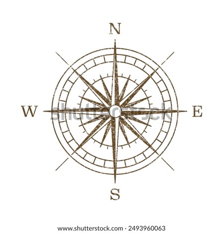 Vector Vintage Wind Rose Symbol, Compass Icon Closeup, Isolated