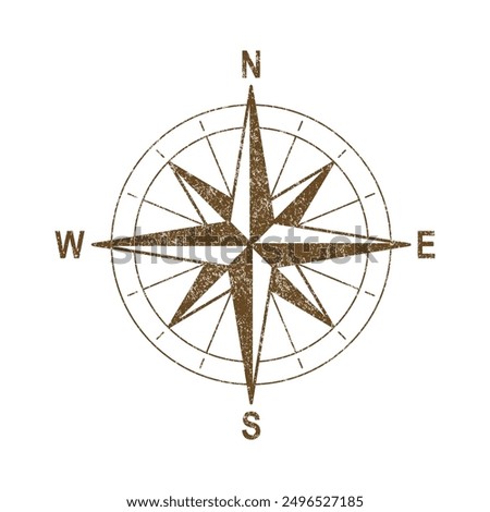 Vector Vintage Wind Rose Symbol, Compass Icon Closeup, Isolated