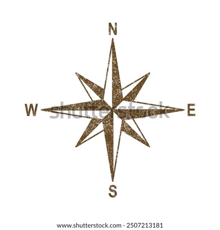 Vector Vintage Wind Rose Symbol, Compass Icon Closeup, Isolated
