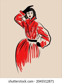 Vector vintage women fashion illustrations set, 50s fashion, old vintage, trendy pictures for orints, socail media.