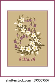 vector vintage womens day postcard on ochre background