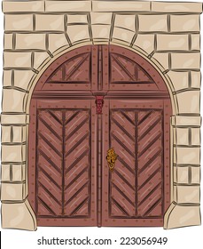 vector vintage wooden door with rivets isolated on white background