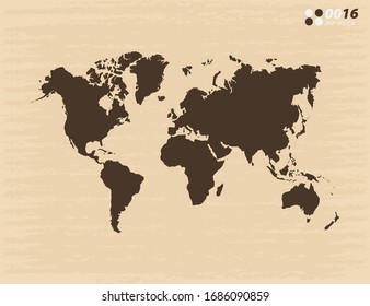 Vector vintage del mapa mundial sobre el fondo de papel antiguo.
