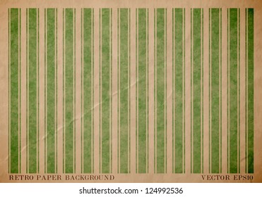Vector vintage worn out paper card with worn out green striped geometric print