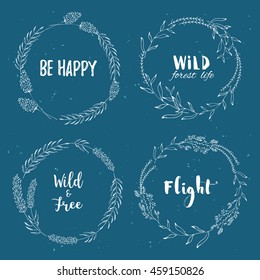 Coronas vectoriales con flores dibujadas a mano, hierbas. Tribales, boho, elementos de diseño étnico. Perfecto para invitaciones, tarjetas de felicitación, citas, blogs, afiches.