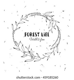 Vector vintage wreaths with hand draw  flowers, herbs.Tribal, boho, ethnic design elements. Perfect for invitations, greeting cards, quotes, blogs, posters.