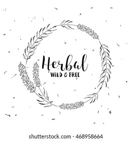 Vector vintage wreaths with hand draw  flowers, herbs.Tribal, boho, ethnic design elements. Perfect for invitations, greeting cards, quotes, blogs, posters.