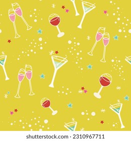 Vector Vintage Yellow Party Drinks seamless pattern background.  Perfect for fabric, scrapbooking, wallpaper designs, and paper products.