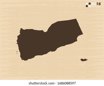 Vector vintage of Yemen map on old paper background.