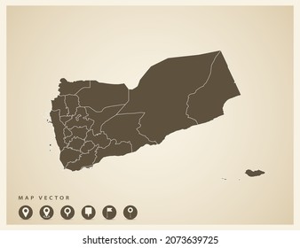 Vector vintage of Yemen map on old background.