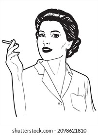 vector Vintages Lady with cigarete on her hand