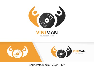 Vector vinyl and people logo combination. Record and family symbol or icon. Unique music album and union, help, connect, team logotype design template.