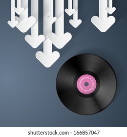 Vector Vinyl Record Disc Background with Paper Arrows