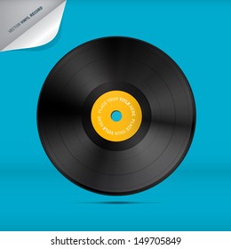 Vector Vinyl Record Disc on Blue Background 