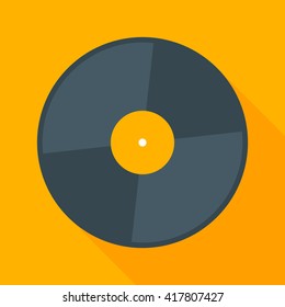 Vector vinyl record icon with long shadow. Flat style vector illustration. Mucis concept