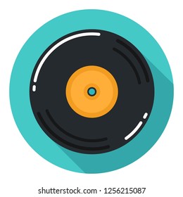 Vector vinyl record music icon. Illustration of vintage music plate in flat style.